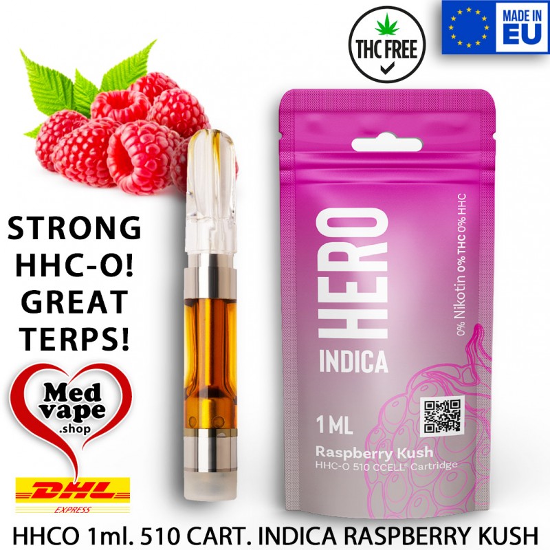 HHCO VAPE 1ml 510 CARTRIDGE RASPBERRY KUSH INDICA MEDVAPE