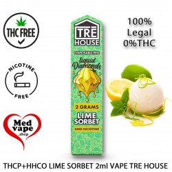 THCP + HHCO VAPE LIME SORBET INDICA 2ml. (0%THC) - TRE HOUSE MEDVAPE WEED THC