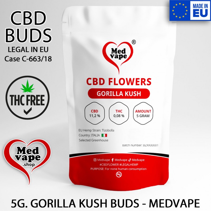 CBD BUDS GORILLA KUSH 5G. FLOWERS - MEDVAPE WEED THC